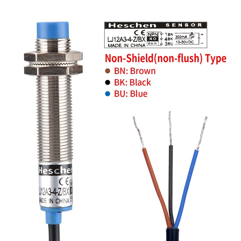 Heschen M12 Inductive Proximity Sensor Switch Non-Shield Type LJ12A3-4-Z/BX Detector 4mm 10-30VDC 200mA NPN Normally Open(NO) 3 Wire - Image 5